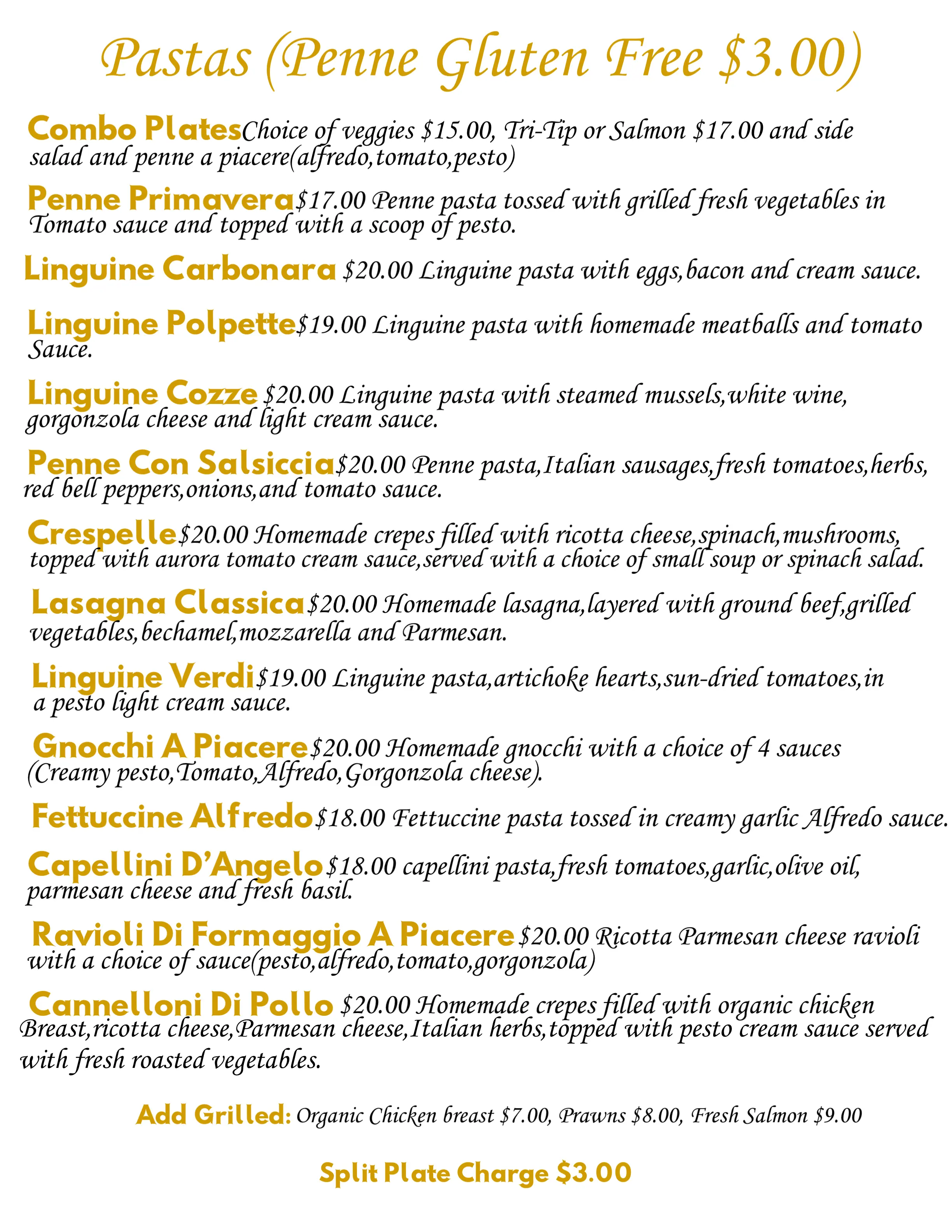 Ristorante D'Angelo's Italian Kitchen Lunch Menu #2